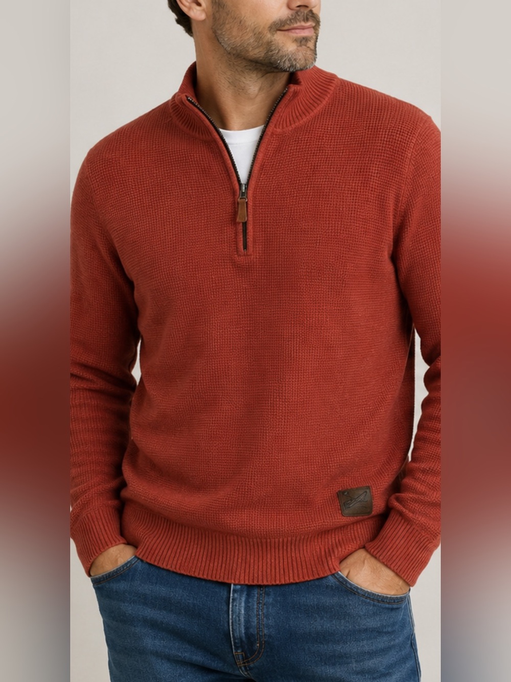 Vintage Eddie Bauer Sport Shop Mens L Rust 1/4 Zip Cotton Sweater
